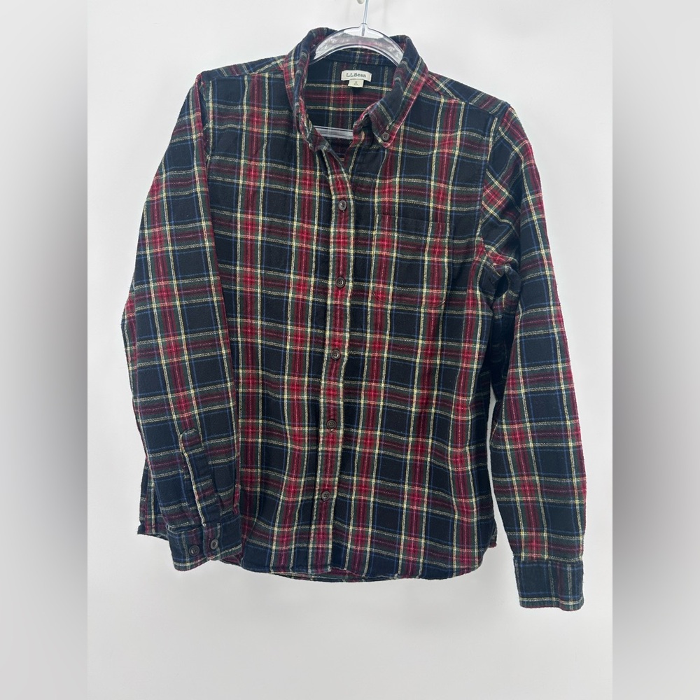 LL Bean Women's Scotch Plaid Flannel Shirt Relaxed Fit Button Up Top Size S Smal